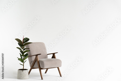 Φωτογραφία modern interior with comfortable armchair and plant on white background