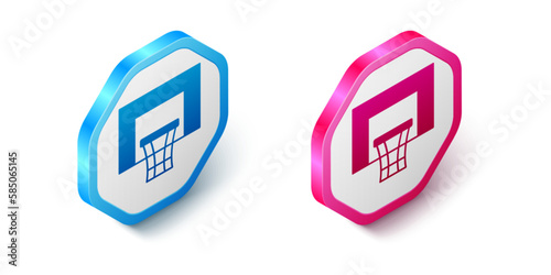 Isometric Basketball backboard icon isolated on white background. Hexagon button. Vector