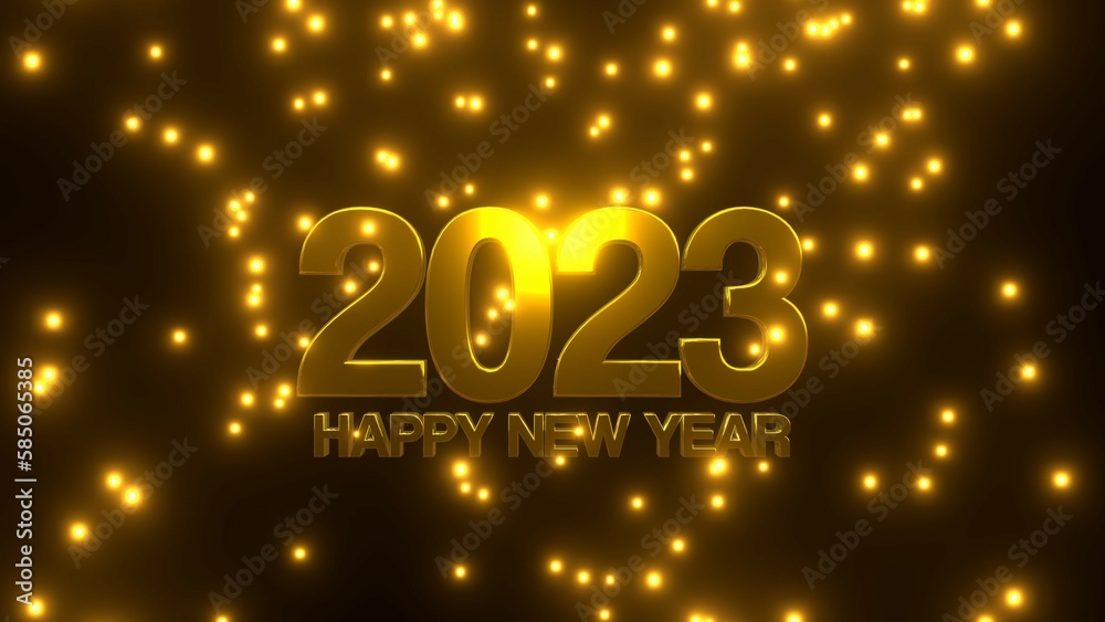 Happy New Year 2023 with golden falling particle on black background. Happy New Year 2023 with golden falling particle on black background.