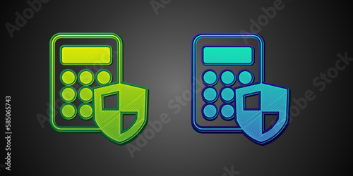 Green and blue Security system control panel with display icon isolated on black background. Keypad of security system for entering inside. Vector