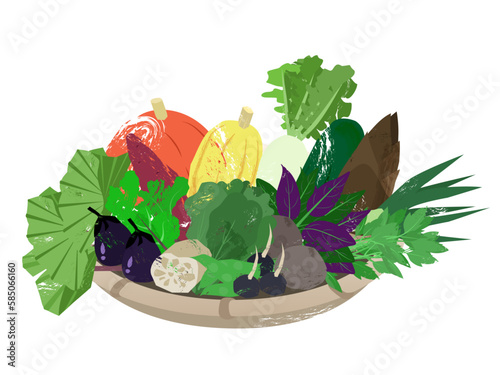 盛かごに入った色んな加賀野菜