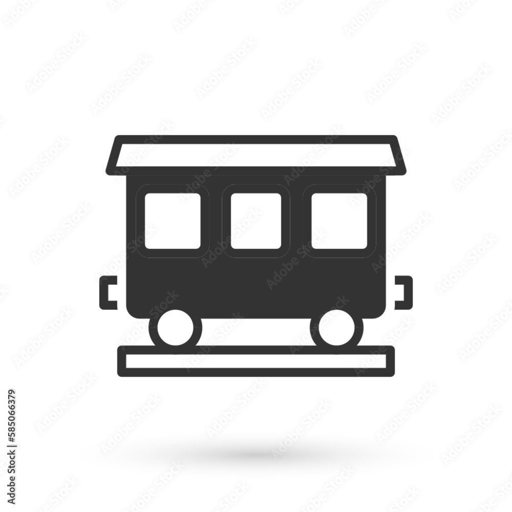 Grey Passenger train cars icon isolated on white background. Railway carriage. Vector