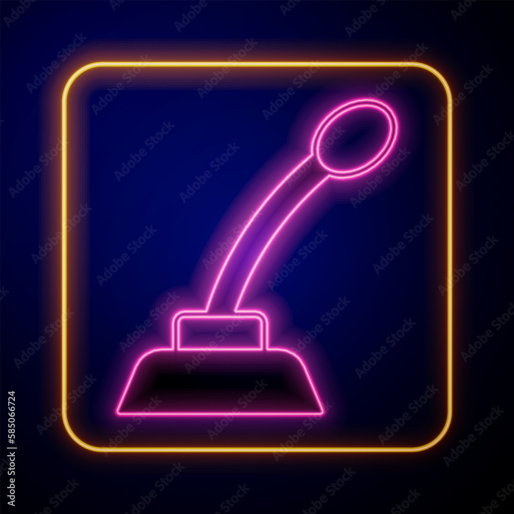 Glowing neon Microphone icon isolated on black background. On air radio mic microphone. Speaker sign. Vector