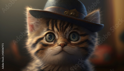 Funny cat wearing hat. Generative Ai.