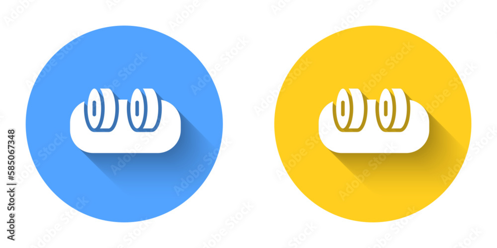 White Sushi icon isolated with long shadow background. Traditional Japanese food. Circle button. Vector