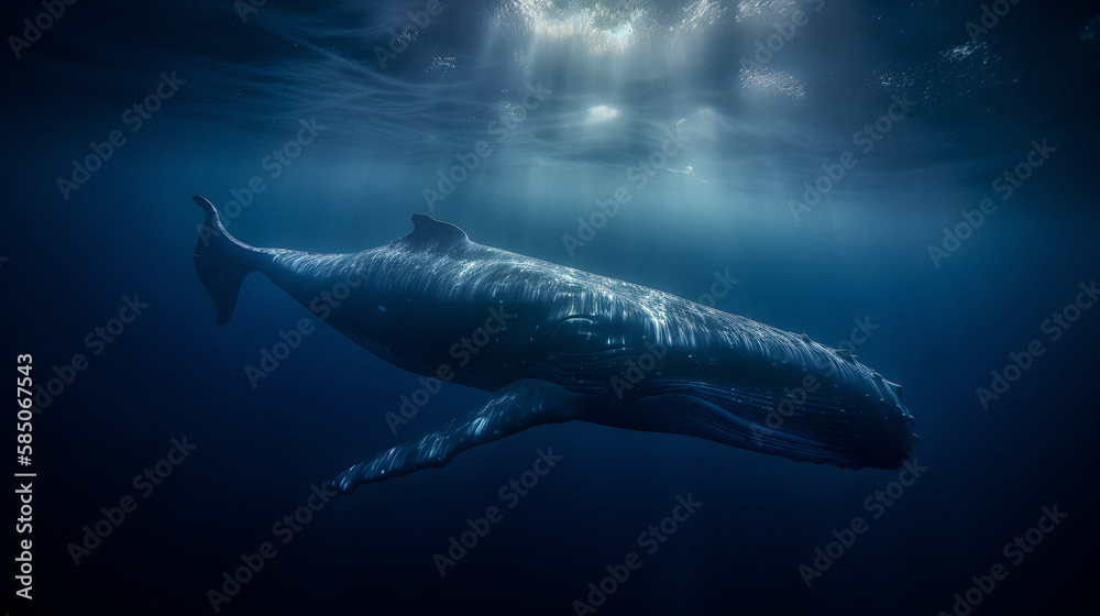 Naklejka premium blue whale in the ocean, , created with generative AI 