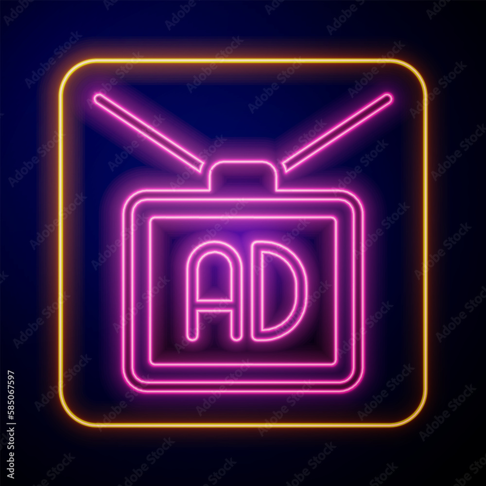 Glowing neon Advertising icon isolated on black background. Concept of marketing and promotion process. Responsive ads. Social media advertising. Vector Glowing neon Advertising icon isolated on black background. Concept of marketing and promotion process. Responsive ads. Social media advertising. Vector