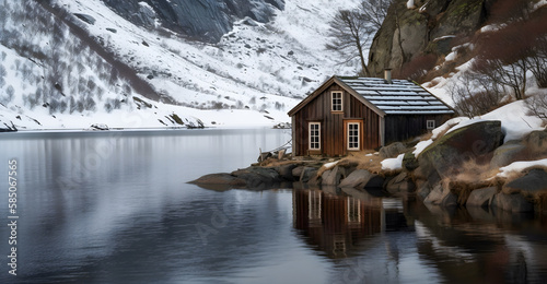 cabin in the fjords of Norway, created with generative AI 