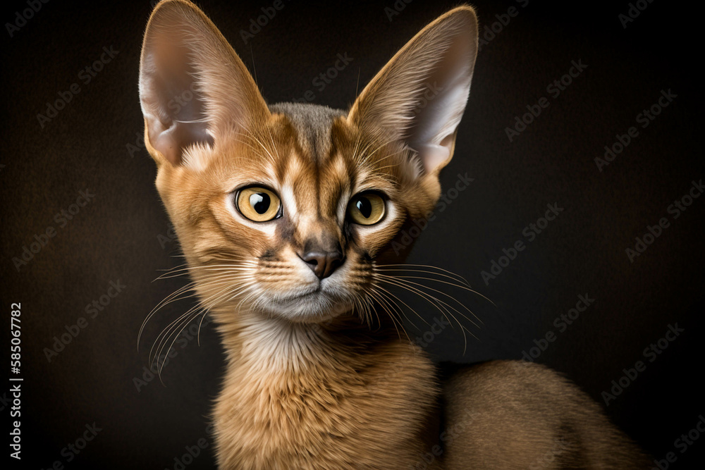 Beautiful Abyssinian Cat on a Dark Background - A Majestic and Playful Feline Breed