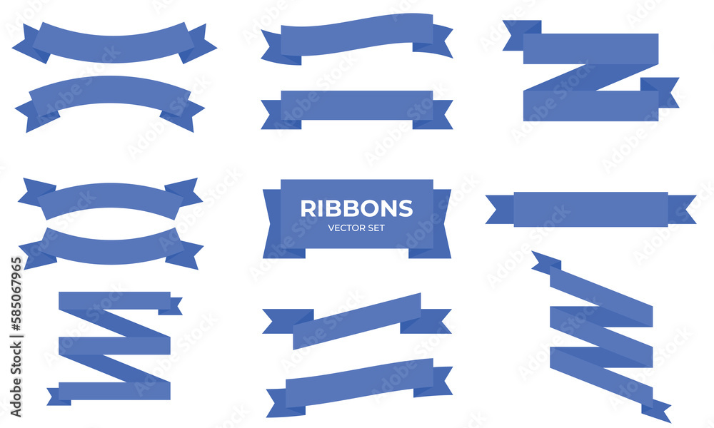 Flat ribbon banner vector set. Blue ribbons banners. Banner ribbon vector collection. Vector stock illustration.