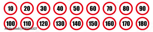Speed limit sign set with black numbers and red circle.