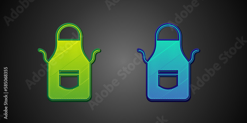 Green and blue Blacksmith apron icon isolated on black background. Protective clothing and tool worker. Vector