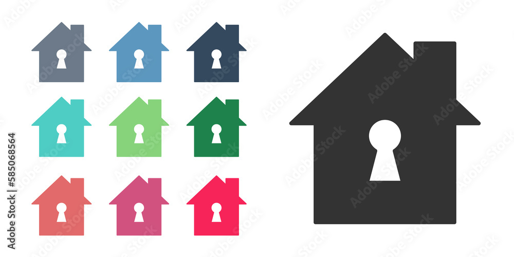 Black House under protection icon isolated on white background. Home and shield. Protection, safety, security, protect, defense concept. Set icons colorful. Vector