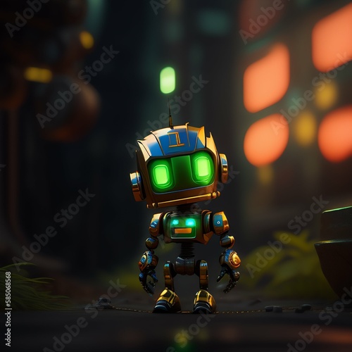 Robot clank from ratchet and clank in the style of cyberpunk 2077