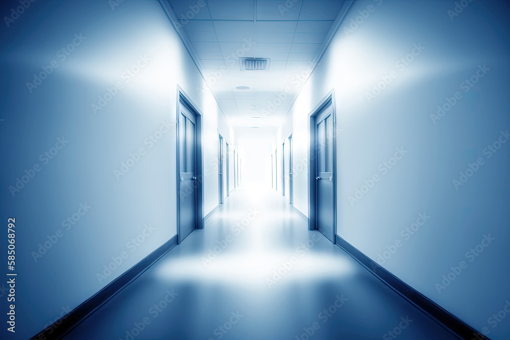 Abstract blur image background of corridor in hospital or clinic image. Generative AI