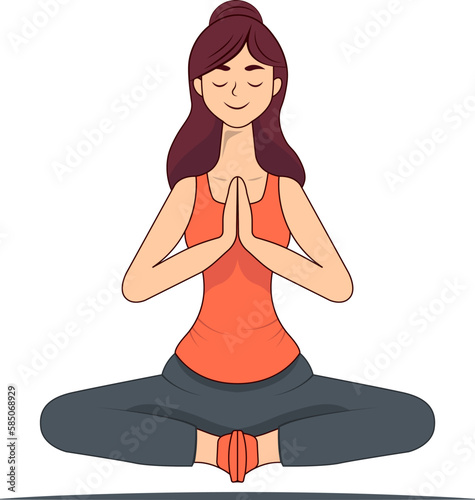 Amazing cartoon girl in yoga lotus pose. Practicing yoga. Vector illustration.