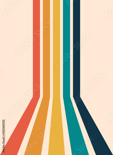 Retro stripes in a perspective. Vintage lines background. Sixties and seventies style graphic design. Abstract modern vertical background with copy space. 3D illusion. Vector illustration, clip art.  © Tasha Vector