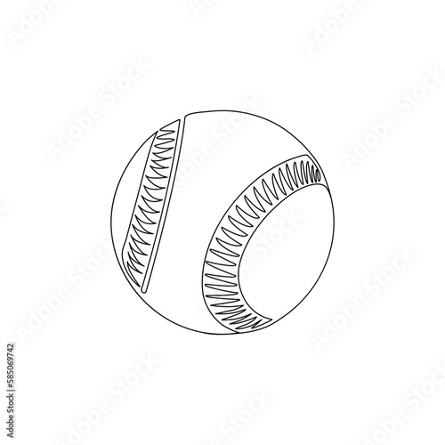 Single continuous line drawing leather baseball ball symbol logo. Dynamic one line draw