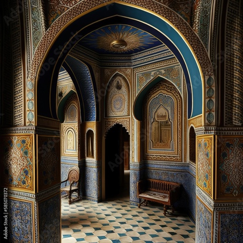 Arab Palace, Harem, Grand Hamam, Hotel, Luxurious Oriental Interiors, Abstract Generative AI Illustration