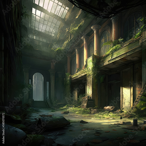 Abandoned Post-Apocalyptic City  Overgrown Ruins  Zombie Ruins  Abstract Generative AI Illustration