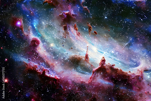 Nebulas and stars cosmic background  universe with galaxies  nebulae and stars. Generative Ai.