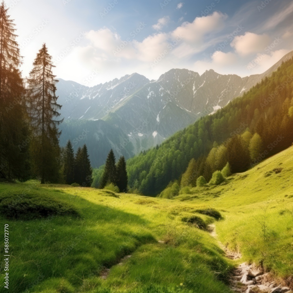 Fototapeta premium A beautiful clearing with a mountainous view