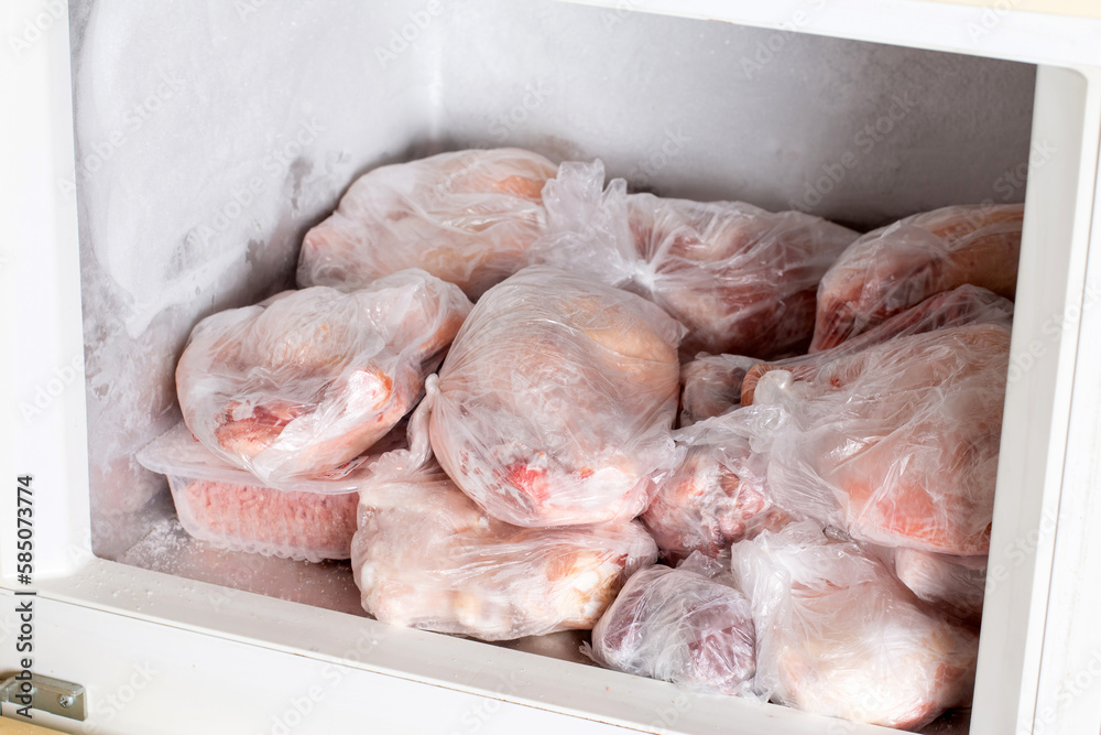 Refrigerator with frozen food (pork, meat and chicken leg) Refrigerator with frozen food (pork, meat and chicken leg)
