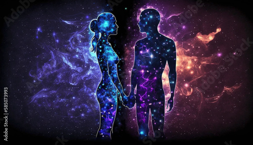 Human souls couple in love. Man and woman silhouettes. Generative Ai.