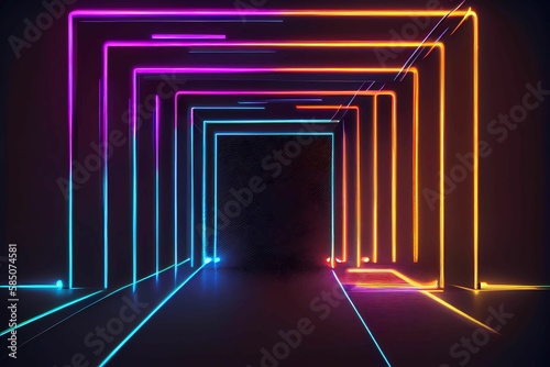 Simple illuminated lines neon stereoscopic background. Generative AI.