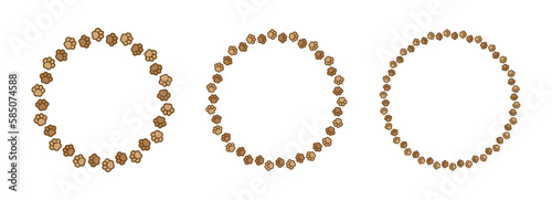 Round frame made of animal paw prints with copy space for text set. Cute dog paw print border collection. Vector illustration