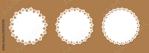 Round frame made of animal paw prints with copy space for text set. Cute dog paw print border collection. Vector illustration