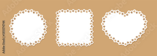 Cute animal paw print frame with copy space. Animal pet dog paw prints border template set. Vector illustration