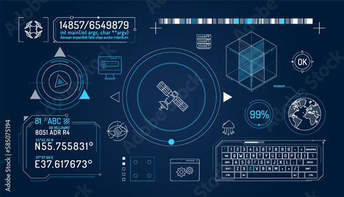 Set of infographic elements about satellite and quadcopter data protection.