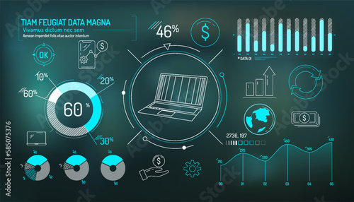 Set of infographic elements about the dollar exchange rate and fintech.