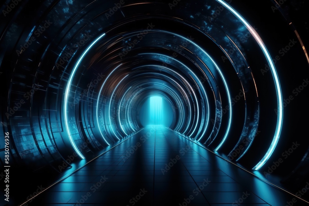 Abstract tunnel, corridor with rays of light and new highlights ...