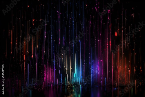 Meteoritic neon rain  colorful neon rain on a black background