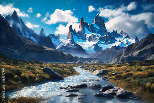 The towering mountains and stunning glaciers of Patagonia in South America offer a dramatic and unforgettable summer travel background  with stunning vistas and unique wildlife