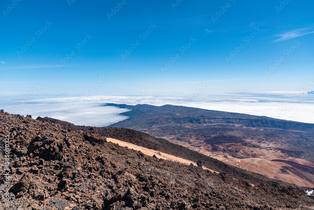 Teide National park, Tenerife, Spain on sunny march day. View from Vulcano.