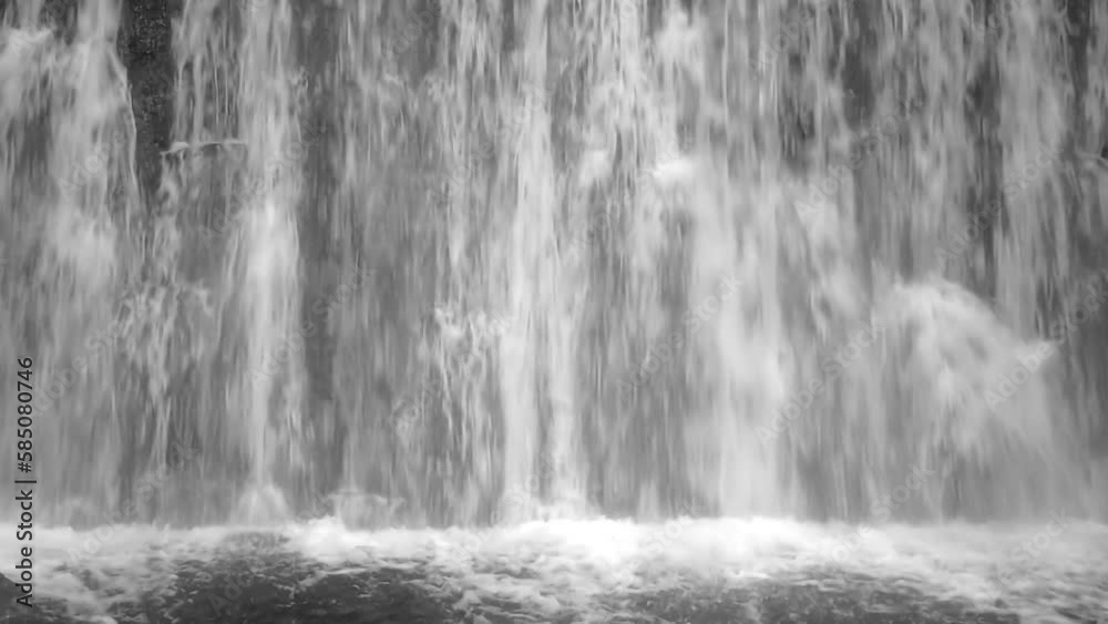 Natural mountain waterfall in slow motion, zoom in, hd. ProRes 422 HQ.