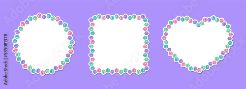 Colorful pastel animal paw print frame template set. Cute dog paw prints border. Vector illustration