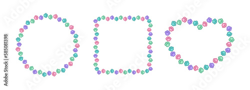 Colorful pastel animal paw print frame template set. Cute dog paw prints border. Vector illustration