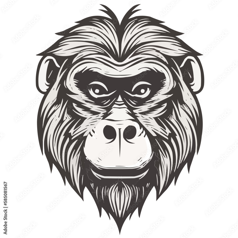 Baboon (monkey) face head vector outline