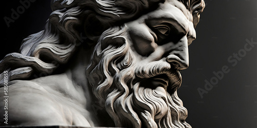 Bust of the god Zeus. Ancient Greek mythology. Antique sculpture. God Zeus. Generative Ai photo