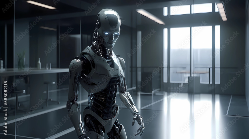 An artificially intelligent robot with an eerie smile in the office, plotting something
Generative AI An artificially intelligent robot with an eerie smile in the office, plotting something
Generative AI