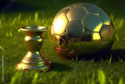 Football victory in golden cup competitions on grass, created with generative ai photo