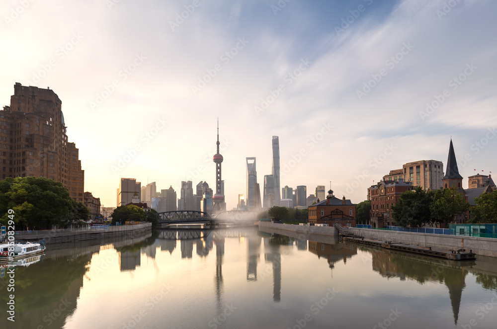 Shanghai skyline and cityscape at sunrise	