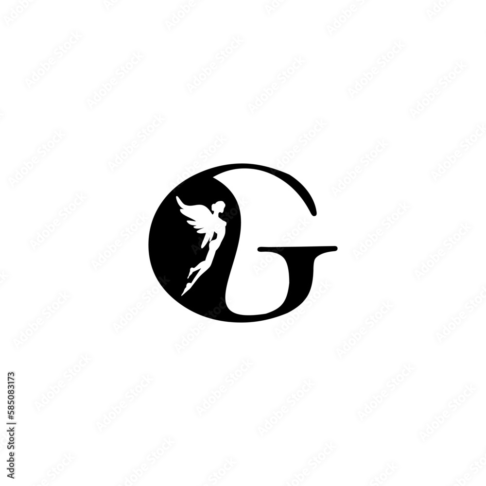 Logo initials letter G with image of flying fairy Logo initials letter G with image of flying fairy
