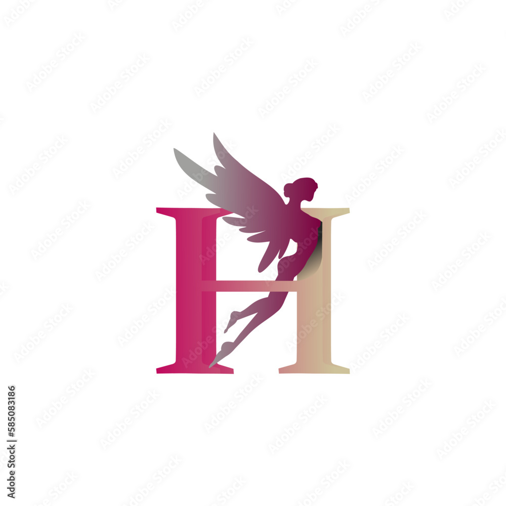 Logo initials letter H with image of flying fairy