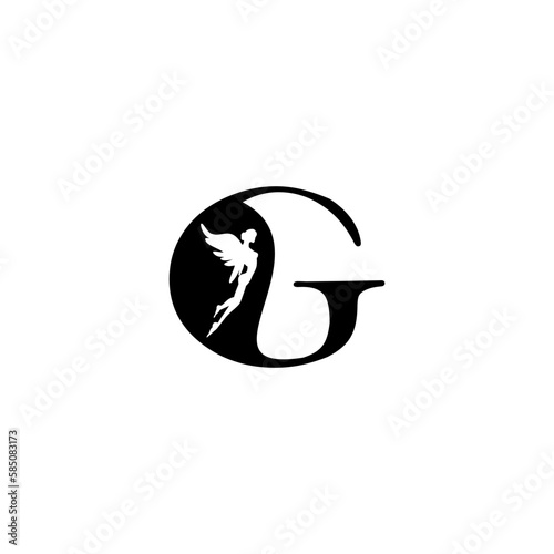 Logo initials letter G with image of flying fairy