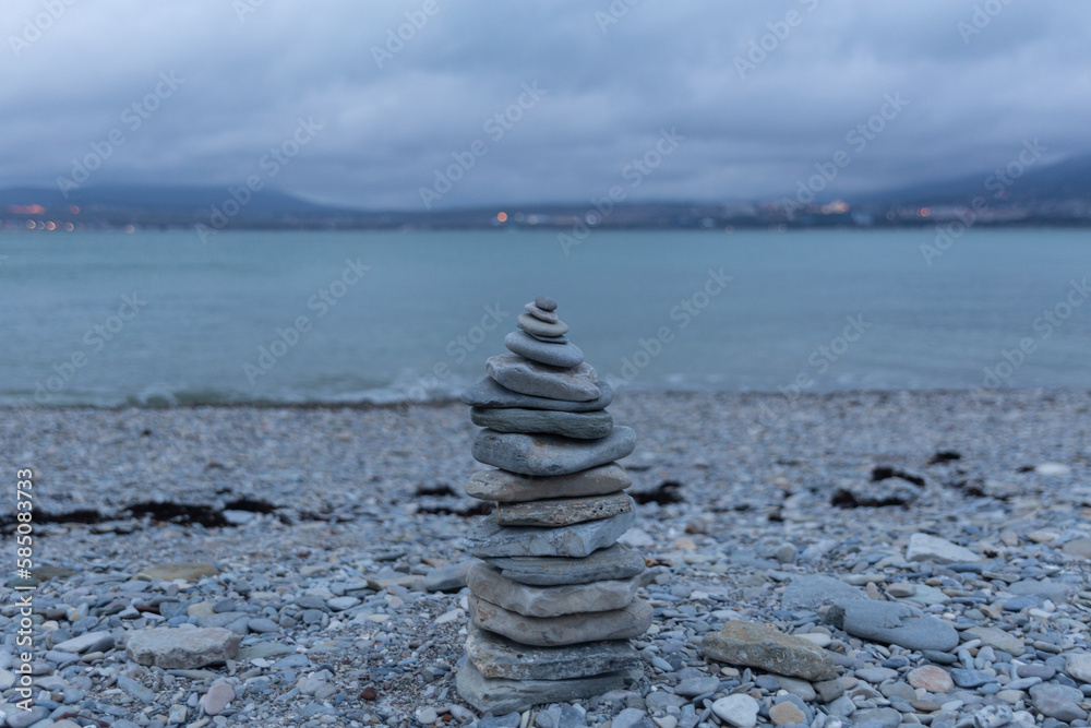 Fototapeta premium Stone sculpture on the Black Sea coast. Gelendzhik. Russia. 20.02.2022